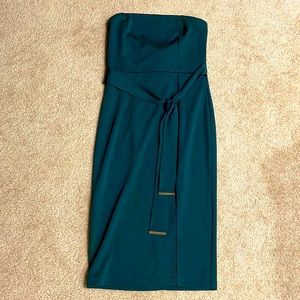 Form fitting strapless teal dress